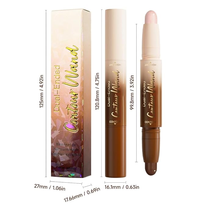 2in1 Darker Nude+Light Pink Cream Contour Highlighter Stick, Dual-Ended Highlighter Makeup Contour Stick, Contour Stick Dual Ended For Face Body Makeup, Long Lasting Waterproof for All Skin Tones