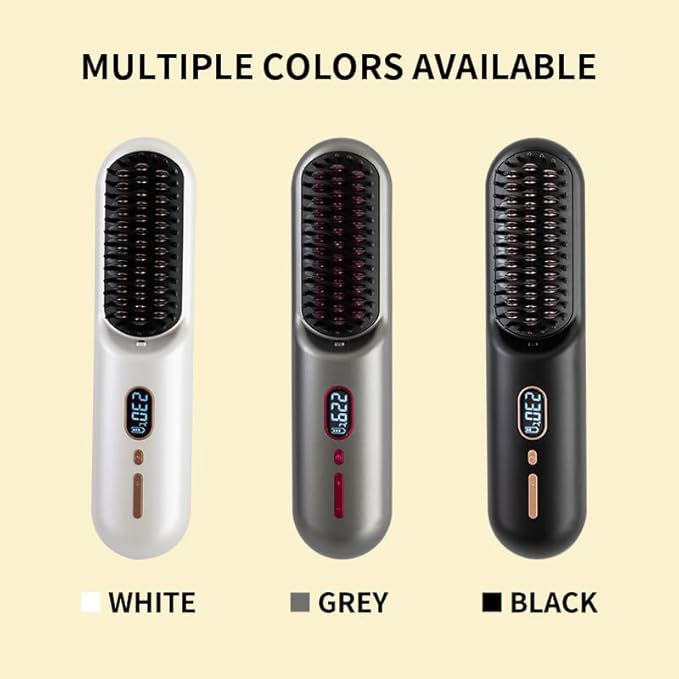 Cordless Hair Straightener Brush Hot Comb Hair Straightening Iron Wireless Hot Combs, Anti Burn for Natural Black Hair Beard Wigs Wonmen Gifts - White