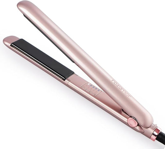 Titanium Flat Iron Hair Straightener, 1 Inch Fast Heating Dual Voltage Styling Tool, 2 in 1 Straightener & Curler for All Hair Types, Pink