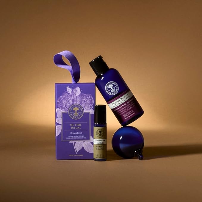 Neal's Yard Remedies Me Time Ritual Gift Set, Foaming Bath Wash & Remedies To Roll Women's Balance Oil, Vegan & Cruelty-Free, Set of 2