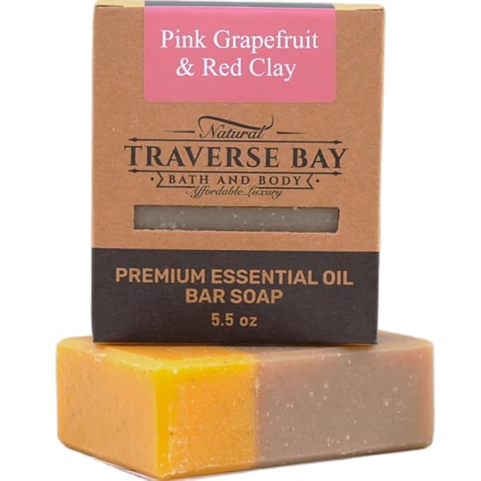 Traverse Bay Bath and Body Natural Cold Process Soap Citrus & Salt 4-Bar Variety Pack, Three Salts, Pink Grapefruit & Red Clay, Himilayan Citrus Bloom, Lemongrass Lavender, 5.5 oz Each, 22+ oz Total
