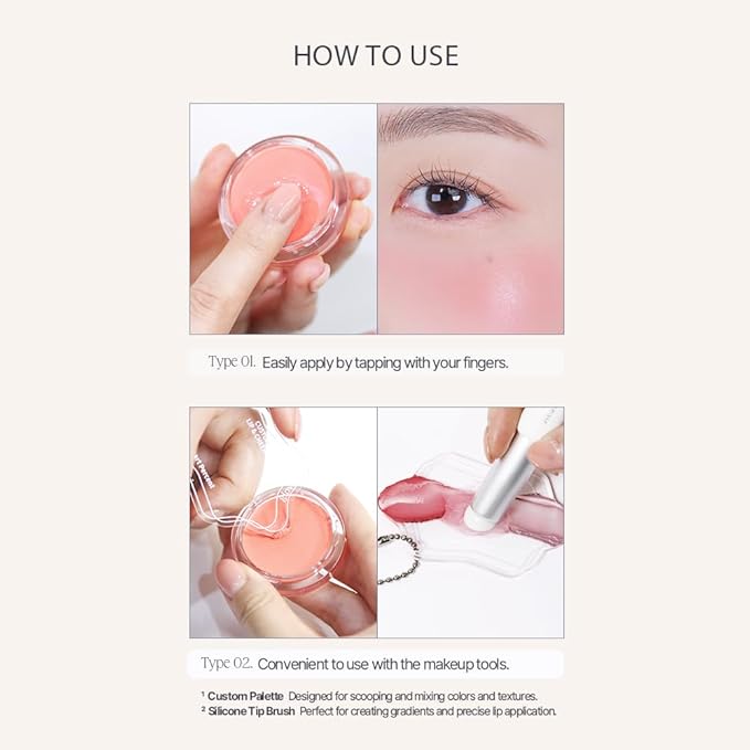 Heart Percent Dote On Mood Custom Lip & Cheek, Matte (Fog Pot) + Glow (Shine Balm) Dual Type Multi-use Blush & Lip Tint [#01. Apricot Coral]