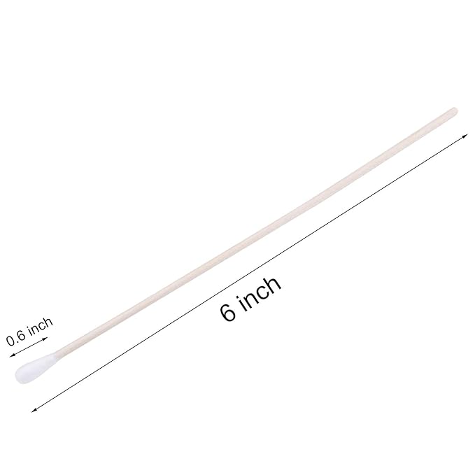 6" Cotton Swabs Wooden Handles Cotton Tipped Applicator Wood Sticks with Single Tip for Gun Cleaning, Wound Clean, Makeup, Removal Residue Tbestmax (500)