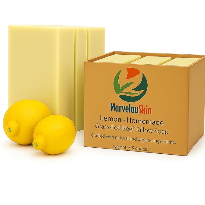 Lemon Tallow Soap – Citrus Essential Oil Bar – Grass Fed & Handmade – 3 Pack