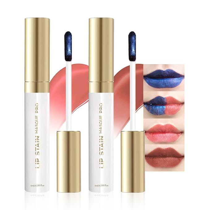 Matte Lip Stain Wipe Off Masque - Peel Off Lip Stain Tattoo,Lip Gloss for All Skin Types, Peel Off Lip Liner Stain Tattoo Long-Lasting Proof Waterproof Smudge(1#+4#, 2Count (Pack of 1))