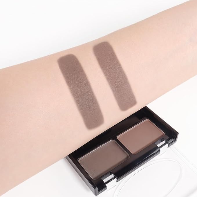 Eyebrow Powder Kit, Long-Lasting Waterproof Two Colors Matte Brow Powder, Eye Brow Powder for Women with Double-ended Eyebrow Brush, Purse-Friendly Compact (A03# Brown+Dark Brown, 1Pcs)