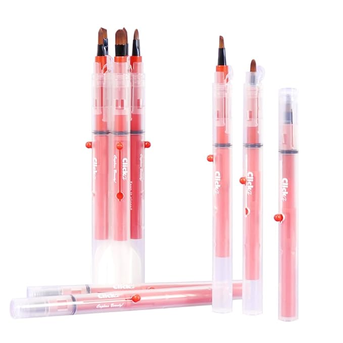 Auto Lid Makeup Brush Set, 5 Retractable Brushes, Travel-Friendly (Ice Red)