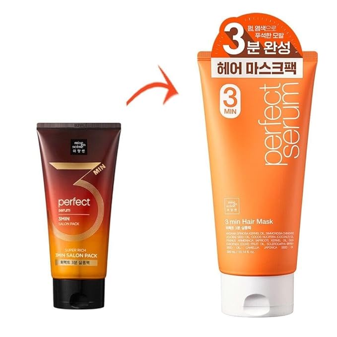 Mise En Scene 3 Min 𝗞𝗼𝗿𝗲𝗮𝗻 𝗛𝗮𝗶𝗿 𝗠𝗮𝘀𝗸 - Perfect Serum Super Rich 3 Min Salon Pack - Strengthening and Hydrating, Korean HairCare, Hair Balm Texture 10.14 Fl Oz.
