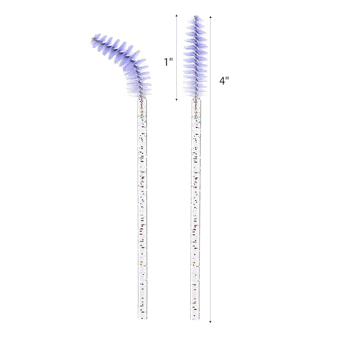 BTYMS 200 Pcs Disposable Mascara Wands Lash Applicator Brush Brow Spoolies for Eyelash Extension with Crystal Handle Purple