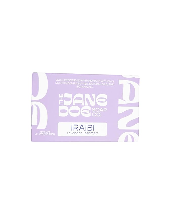 Natural Handmade Cold Process Bar Soap - Made with Olive oil, Coconut oil, Castor, Shea Butter, and French Clay-Plant Based, Non-drying, Moisturizing, Hand/Body Soap! 1 Bar (Iraibi Lavender Cashmere)