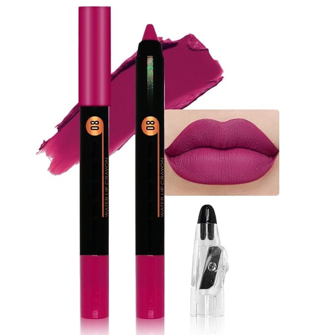 Rose Red Crayon Matte Lipstick Lip Liner Pencil, Moisture Smooth Lipstick Penil, With Pencil Sharpener Sharpenable Lip Pen Ultimate Lip Crayon for Women Easy to Apply Waterproof 08#