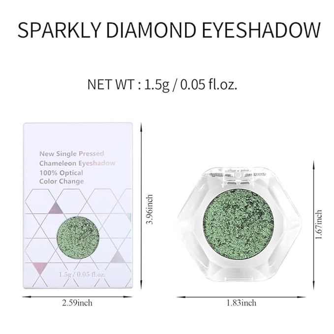 evpct Pale Green to Pink Chameleon Eyeshadow Palette, Color Changing Loose High Pigment Shimmer Metallic Rainbow Eyeshadow Makeup Pallet, Green Pink Holographic Multichrome Eyes Highlighter