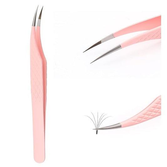 Pink Dolphin-shaped Eyelash Tweezers for Extensions - Curved, Fine, Angled