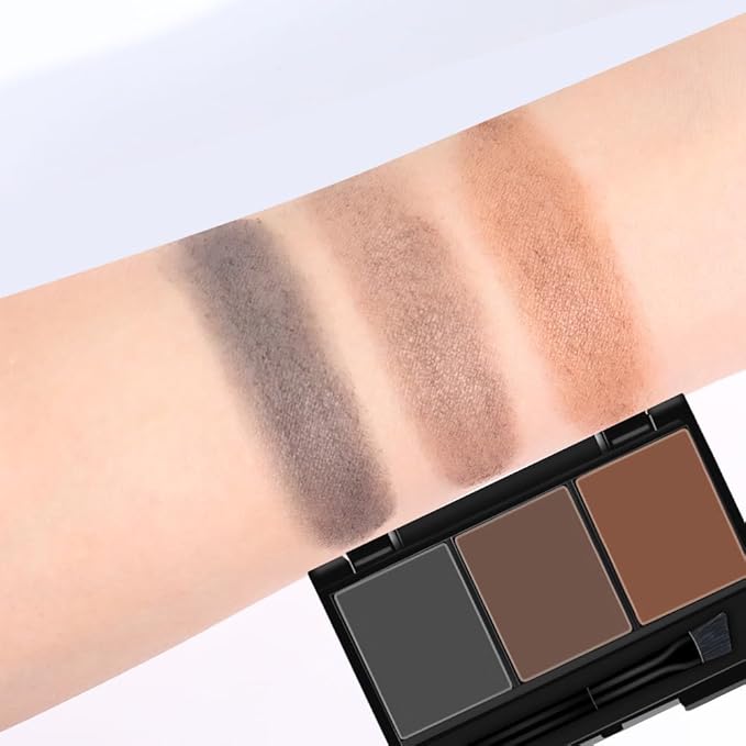 Brow Powder Kit – Long-Lasting 3-Color Brow Filler for Full, Defined Natural Brows, Contour Palette with Double-Ended Brush, sombra para cejas (03)
