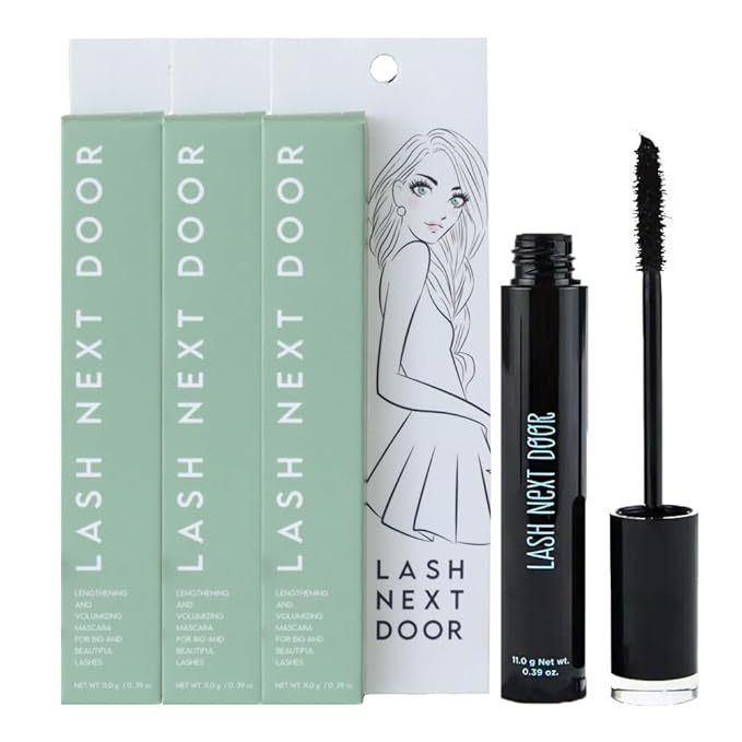 Lash Next Door Water Resistant Mascara Black Volume and Length - No Clump Volumizing Mascara for Thickening and Lengthening - Smudge Proof Lashes by Brooklyn and Bailey (3 Pack)