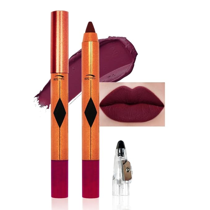Purplish Red Matte Lipstick Pencil for Women Lip Liner and Lip Stain, Long Lasting Waterproof labiales mate 24 horas, originales pintalabios permanente 24 horas with Sharpener Easy to Apply Shade 509