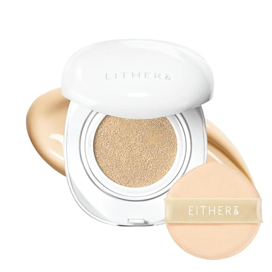 EITHER& Glow Pixel Cushion Foundation | Skincare-Infused Glow Finish, Lightweight, Pore Blurring, Long-Lasting Coverage, Korean Beauty (21N Natural)