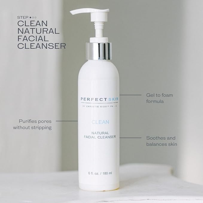 PERFECT SKIN BY CHRISTIE KIDD, PA-C Clean Natural Facial Cleanser – Gentle Face Wash with Aloe, Olive Leaff & Tea Tree – Soothes, Hydrates, Deep Cleans Pores – 6 fl oz (180 ml)