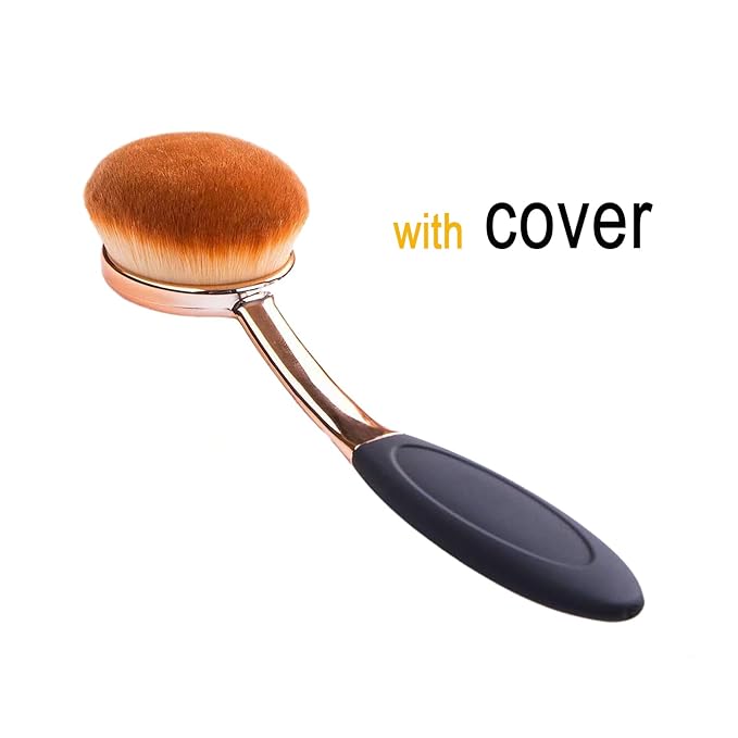 Large Rose Gold Foundation contour Round Toothbrush Dust Free Oval Makeup Brushes with Blending Sponge dustproof cover brush egg cleaner …