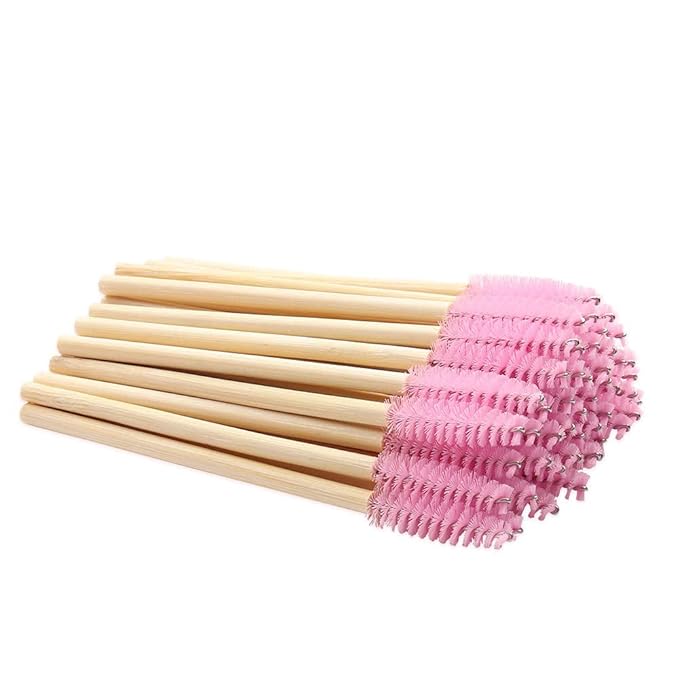 MyAoKuE-UP 100 Pack Bamboo Handle Mascara Wands Disposable Eyelash Brushes Lash Extension Tool, Pink