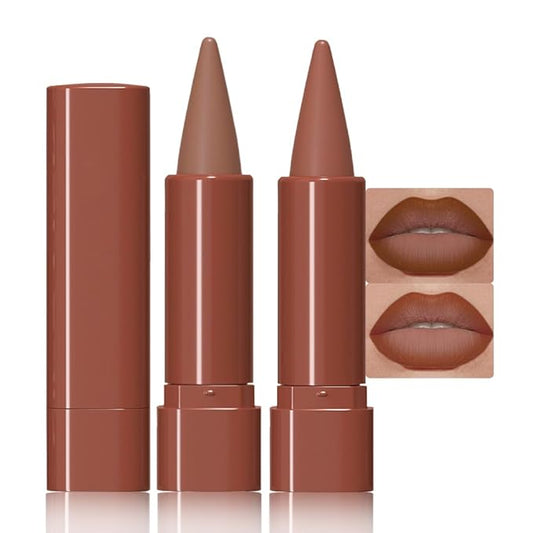 BINGBRUSH 2-in-1 Gradient Lip Liner & Lipstick Combo,2Pcs Matte Longwear Waterproof Lip Pencil with Cone Tip,Smudge Proof Crayon for Flawless Ombre Contour,Women's Long Lasting Makeup Set (01#&04)