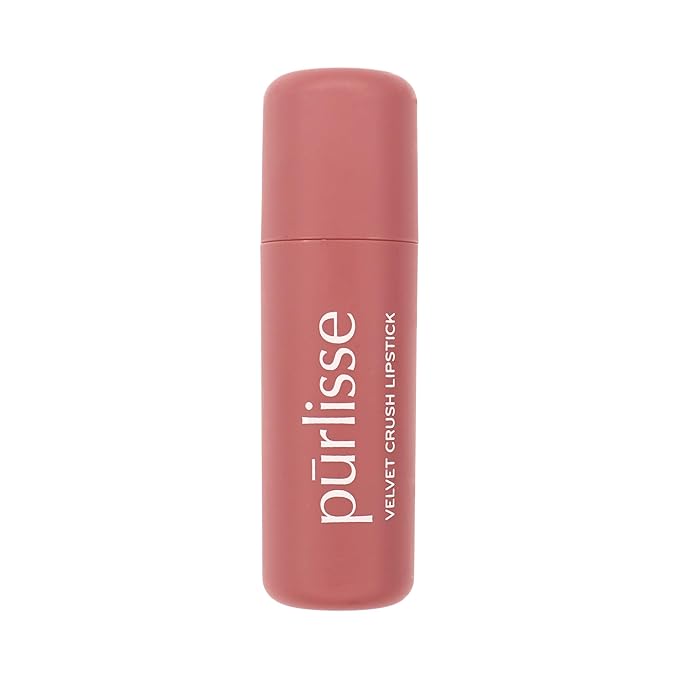 pūrlisse Velvet Crush Long Lasting Lipstick - Matte Finish Hydrating Lipstick - Enriched with Bakuchiol, Mango Seed & Shea Butter to Soften & Smooth Lips - Pink Nude (0.12 oz)