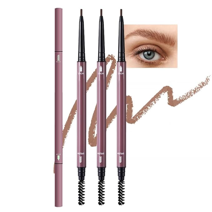 3 Pcs Brown Eyebrow Pencils for Women,with Spoolie Brush,Eyebrow Pencil Soft Textured,Waterproof Sweat-proof for Fills in Sparse Areas and Gaps Create a Natural Eye Brow,Vegan & Cruelty-Free