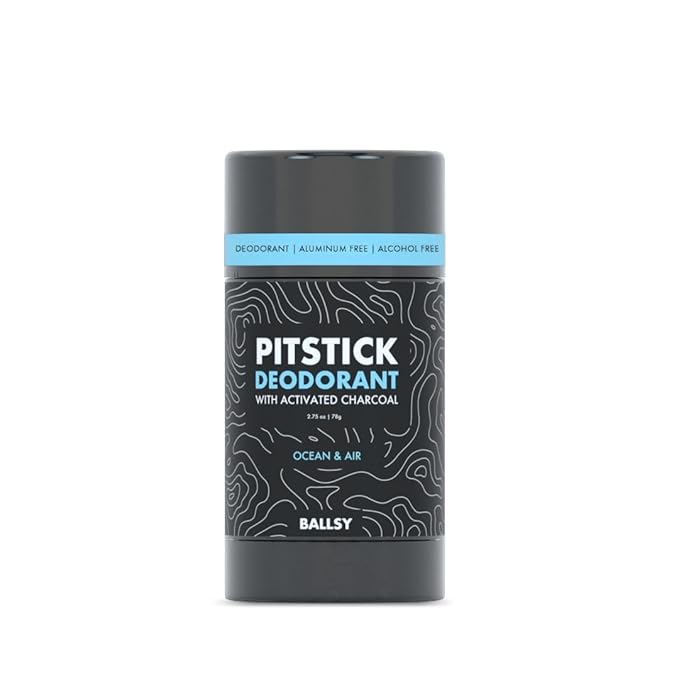 Ballsy Pitstick Activated Charcoal Deodorant - Mens Aluminum & Baking Soda-Free Underarm Deodorant w/Charcoal & Plant Based Extracts for Odor Protection, 2.75 oz