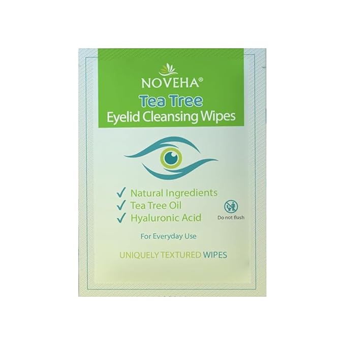 NOVEHA Makeup Cleansing Set – Tea Tree Oil Wipes (60pcs) + Foaming Eyelid Cleanser 3.4oz | Daily Eye Area Cleanser & Makeup Removal Duo