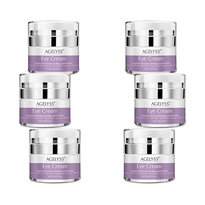 Agelyss Restorative Eye Cream with Eyeliss™ - For Eye Bags, Dark Circles & Fine Lines - Paraben-Free, Cruelty-Free, Vegan - 0.5 fl oz. - Pack of 6