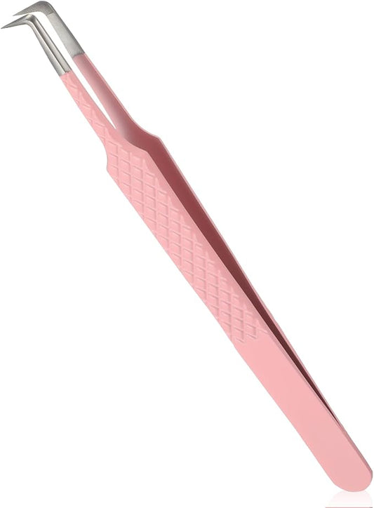 90 Degree Lash Tweezers for Eyelash Extensions Fiber Tip Tweezers for Lash Extension High Precision Eyelash Extension Tweezer for Volume & Classic Lashe Pink