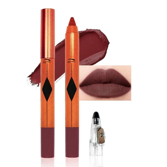 Rust Red Matte Lipstick Pencil for Women Lip Liner and Lip Stain, Long Lasting Waterproof labiales mate 24 horas, originales pintalabios permanente 24 horas with Sharpener Easy to Apply Shade 511