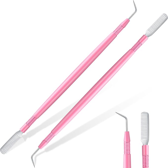 Chumia 2 Pieces 2 in 1 Lash Lift Tool Eyelash Separator Tool with Comb Stainless Steel Metal Lash Perm Lift Rods for Eyelash Eyebrow Comb Perming Tinting Curling Extension Supplies(Pink)