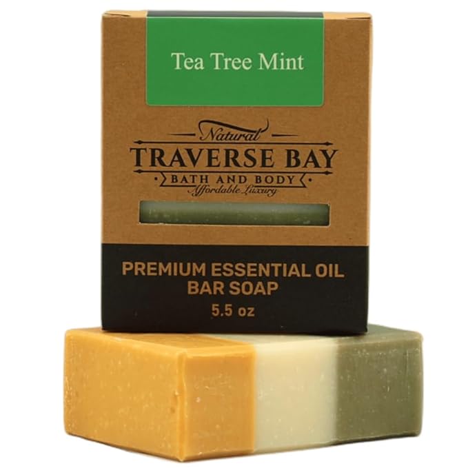 Traverse Bay Bath and Body Natural Cold Process Soap Itch Relief 4-Bar Variety Pack, Tea Tree Mint, Soothing Calendula, Chamomile Oat, Neem Oatmeal, 5.5 oz Each, 22+ oz Total