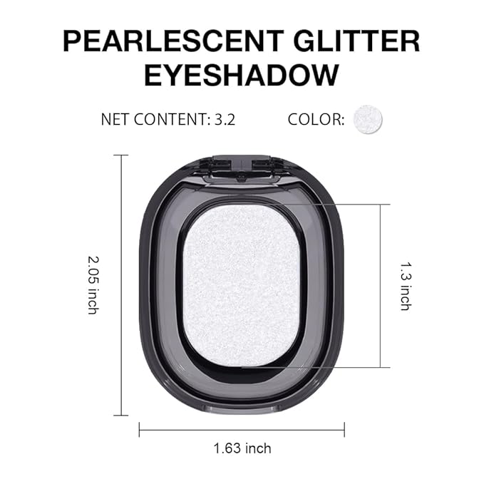 Eyeshadow Single Shimmer, Monochrome Glittler Eyeshadow Palette, Pressed Glitter Single Eyeshadow, Everyday Low Saturation Delicate Long-Lasting Eye Makeup Looks Eye Shadow White 02