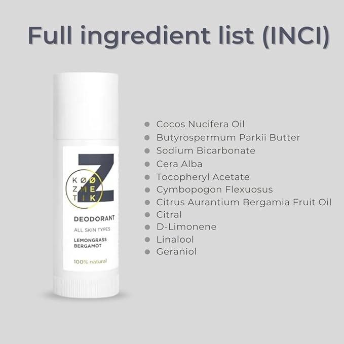 KØØZMETIK Natural Deodorant Z for Men & Women | 100% Natural, Aluminum-Free, Lemongrass & Bergamot | Long-Lasting Odor Protection | Skin-Friendly, Cruelty-Free, | 50ml (1.7oz)