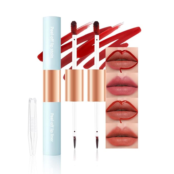 Double-head design Lip Stain Lip Liner Stain,Matte Finish Peel Off Lip Stain, Long Lasting Lightweight Smoothing Waterproof Smudge-proof Transfer-proof,(4#+5#Combination Pack,rose+terracotta)