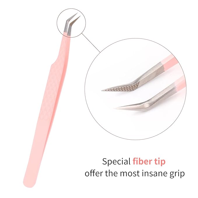 Professional Lash Extension Tweezers - Curved Fiber Tip Eyelash Tweezers for Volume Fans