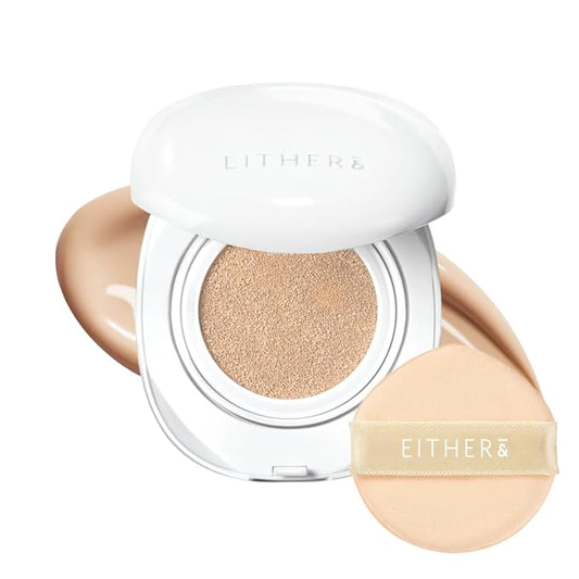 EITHER& Glow Pixel Cushion Foundation | Skincare-Infused Glow Finish, Lightweight, Pore Blurring, Long-Lasting Coverage, Korean Beauty (23P Amber)