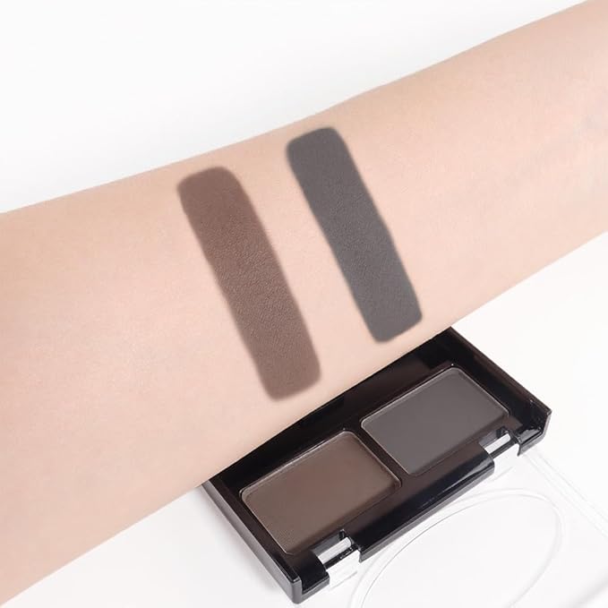 Eyebrow Powder Kit, Long-Lasting Waterproof Two Colors Matte Brow Powder, Eye Brow Powder for Women with Double-ended Eyebrow Brush, Purse-Friendly Compact (A04# Dark Brown+Dark Grey, 1Pcs)