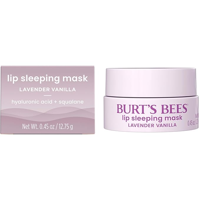Burt’s Bees Back To School Dorm Essentials, Lavender Vanilla Lip Sleeping Mask, With Hyaluronic Acid and Squalane Moisturizer To Instantly Hydrate Lips, Overnight Mask and Treatment, 0.45 oz.