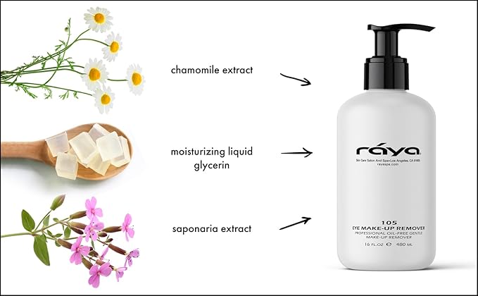 Raya Eye Make-Up Remover 16 oz (105) | Oil-Free, Make-Up Removing Cleansing Fluid | Gently Removes Non-Water-Proof Mascara | Great For Sensitive Skin