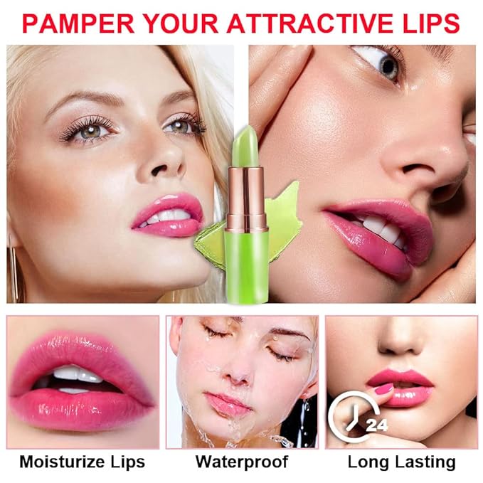 BINGBRUSH Aloe vera Color Changing Lipstick,Moisturizer Long Lasting Lip Care Magic Lip Gloss,Makeup Lipstick Set (1pc 01#Aloe vera, A-1pc)