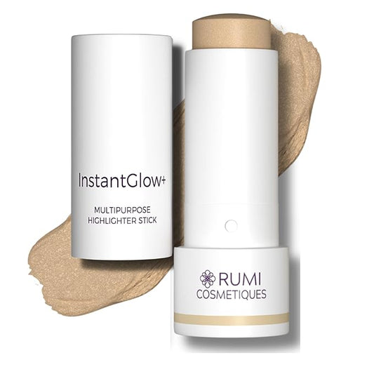 InstantGlow+ Multipurpose 4-in-1 Highlighter Stick For Older Women - Radiant Glow & Nourishing Formula - For Face, Shoulders, Decolletage - For Sensitive Eyes (Vanilla, Regular)