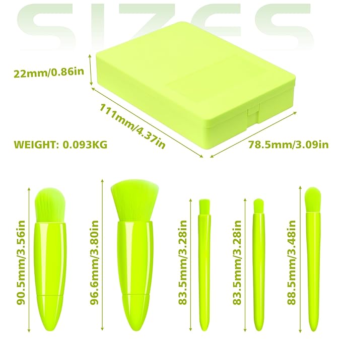 Travel Makeup Brush Set, Portable 5 PCS Mini Makeup Brushes with Mirror, Easy-taken Makeup Tool Set for Eyeshadow, Contour, Blush, Complete Function Cosmetic Profesional Tools (Green)