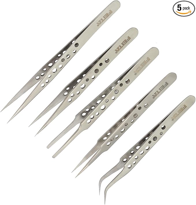 FEITA Precision Tweezer Set - Tweezers for Crafts, Jewelry, Lash Extensions, Electronics & Hobby Tools