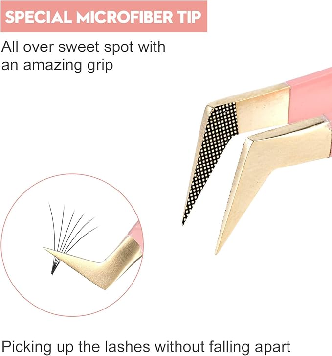 Ms.Queen Eyelash Extension Tweezers, Professional Fiber Tip Lash Tweezers Set of 5,Curved 45 90 Degree Volume Isolation Tweezers