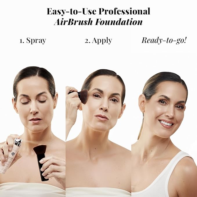 MagicMinerals AirBrush Foundation by Jerome Alexander – 2pc Set with Airbrush Foundation and Kabuki Brush - Spray Makeup with Anti-aging Ingredients for Smooth Radiant Skin - Bright Light
