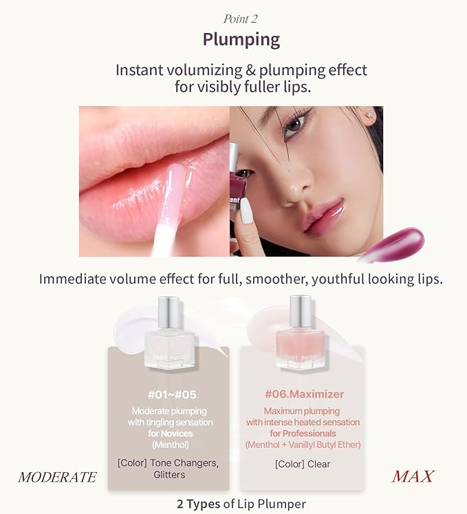Heart Percent Dote On Mood Top Coating Lip Plumper, High-Shine Glossy Finish Cool to Warm Tone Changing Lip Gloss 01. Warm Changer