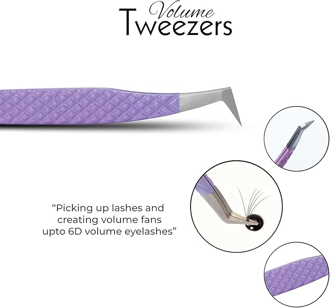 SIVOTE Lash Tweezers for Eyelash Extensions, Set of 6 - Volume, Volume Boot, Slim 90 Degree Tweezers with Fiber Tips in Pastel Colors, Ideal for Mega, Volume & Russian Lashes - Includes Leather Pouch